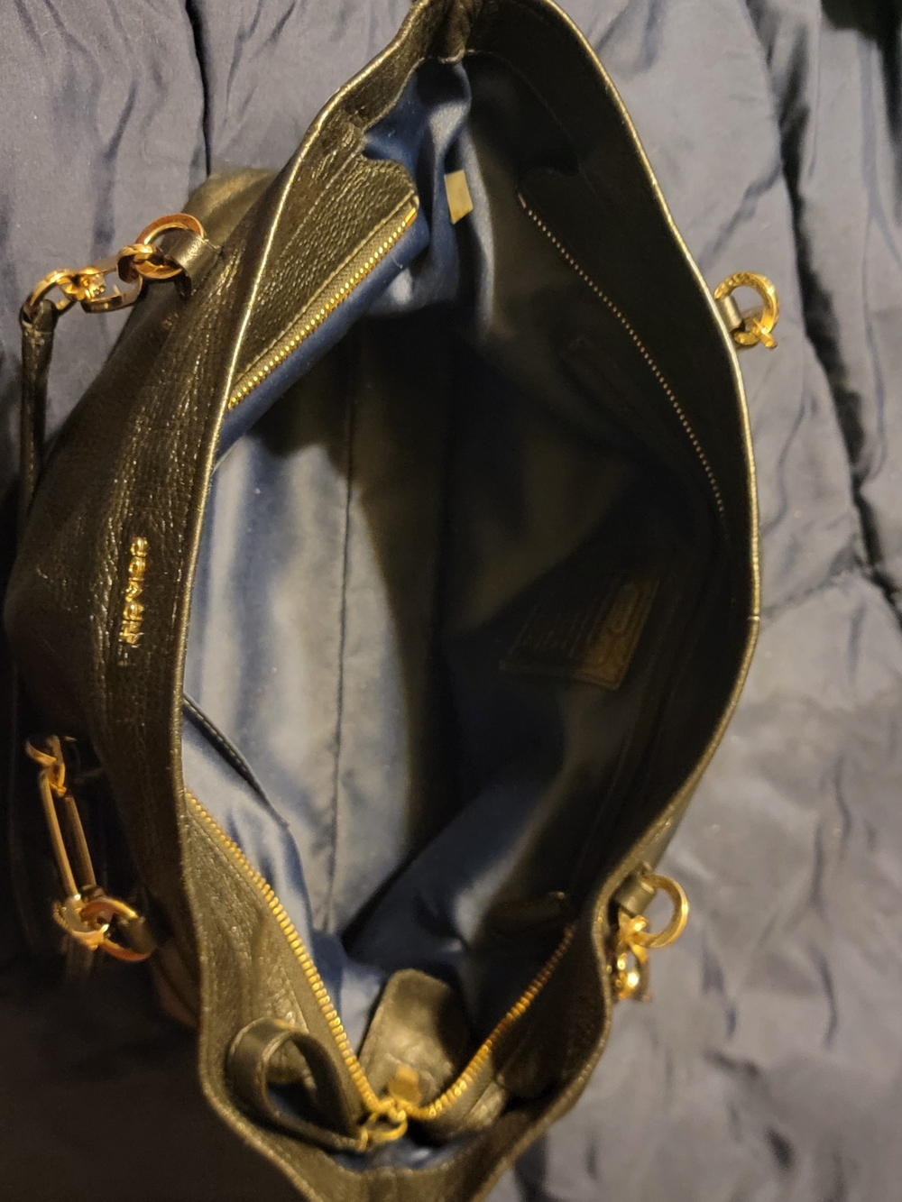 Women's Black Leather Shoulder Bag with Gold Hardware